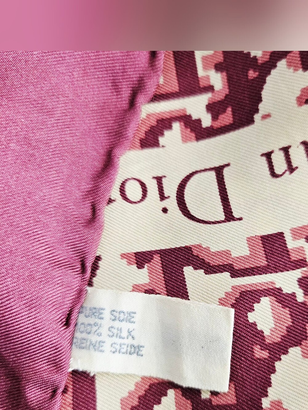 Christian Dior Burgundy & Cream Oblique Monogram Silk Scarf - Picture 7 of 7